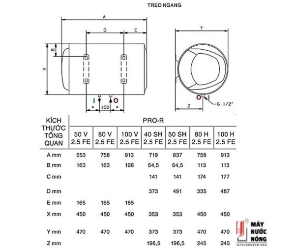 Máy nước nóng gián tiếp Ariston Pro R 80 H 2.5 FE (80L Bình ngang)