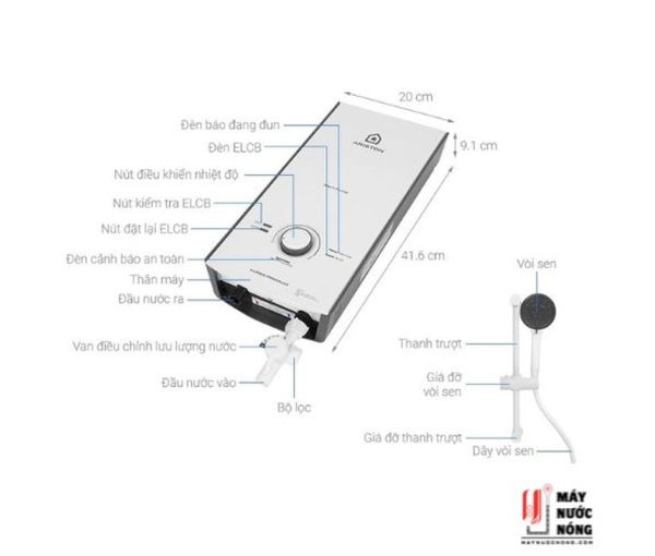 Máy nước nóng trực tiếp Ariston AURES PREMIUM 4.5P IVORY có bơm