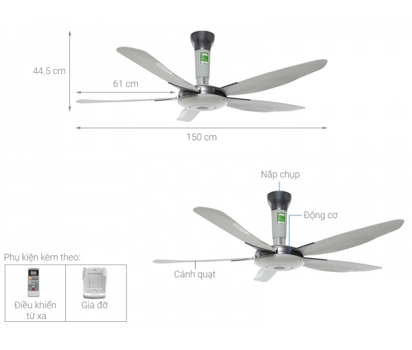 Quạt trần 5 cánh KDK Z60WS Quạt trần 5 cánh KDK Z60WS