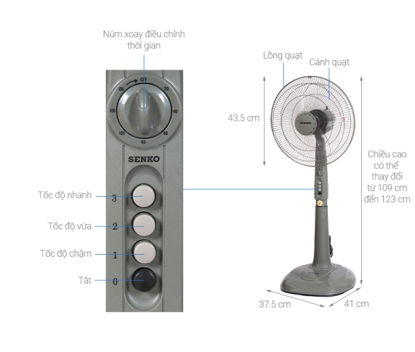  Quạt đứng Senko có hẹn giờ DH1600