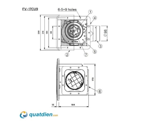 Quạt hút âm trần có nối ống Panasonic FV-17CU9