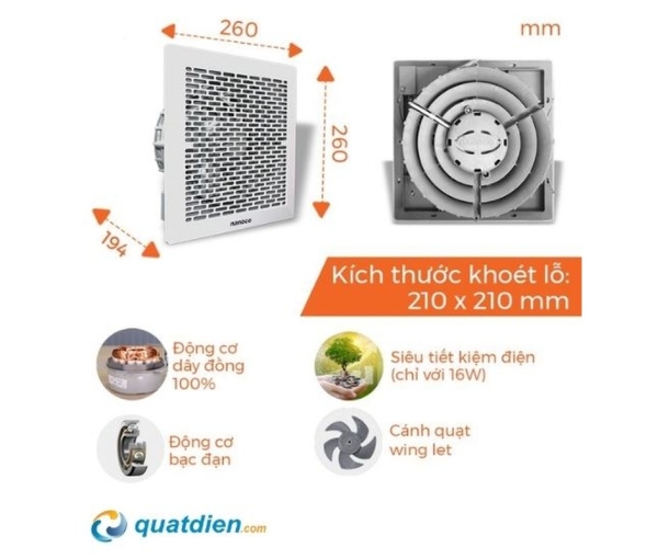 Quạt hút âm trần có ống dẫn Nanoco NCV1520-C