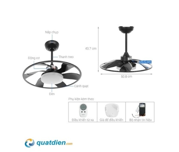 Quạt trần Benny XUFO22T 18W có đèn LED