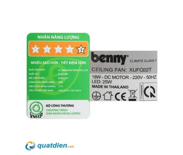 Quạt trần Benny XUFO22T 18W có đèn LED