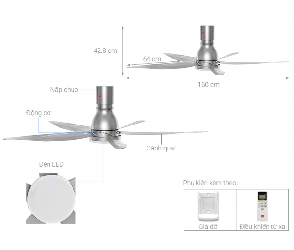 Quạt trần KDK U60FW có đèn LED Quạt trần KDK U60FW có đèn LED