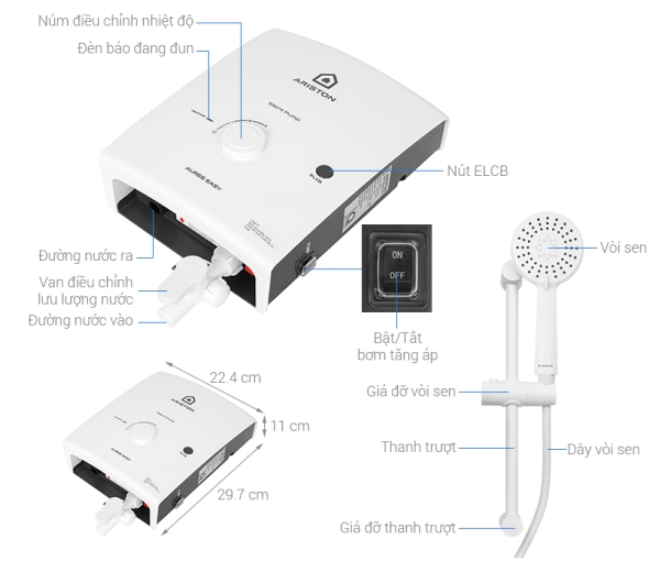 Ariston AURES EASY Có Bơm/ Không Bơm trợ lực