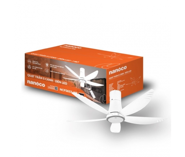 Quạt trần Nanoco 5 cánh NCF5653-WL màu trắng, có Đèn LED Quạt trần Nanoco 5 cánh NCF5653-WL màu trắng, có Đèn LED