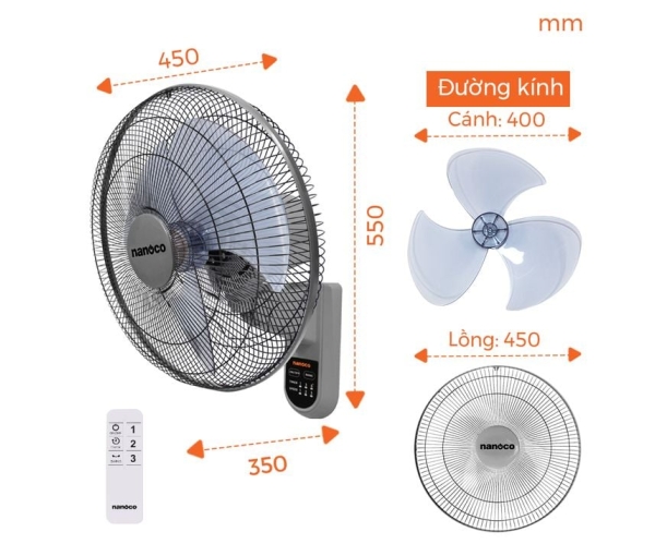 Quạt Treo Tường Nanoco NWF1612RC Quạt Treo Tường Nanoco NWF1612RC